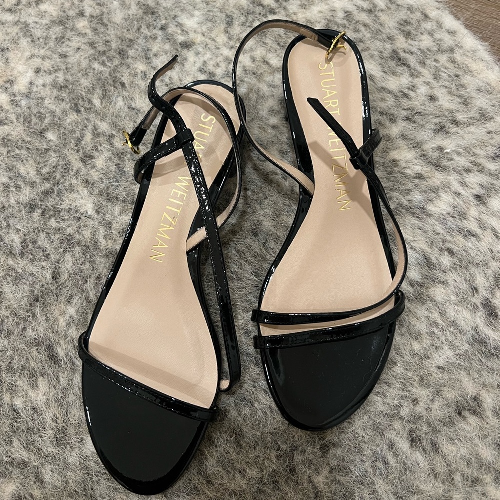 Stuart Weitzman black soirée 25 strap sandal